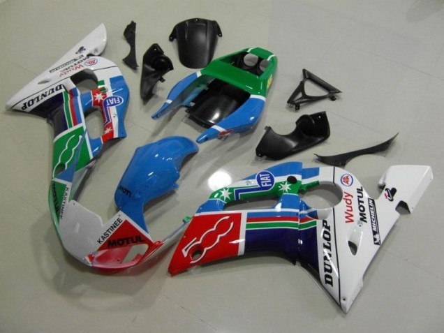 Azul Branco Verde Vermelho Wudy Motul Dunlop Carenagem R6 1998-2002 Azul Branco Verde Vermelho Wudy Motul Dunlop Carenagem R6 1998-2002