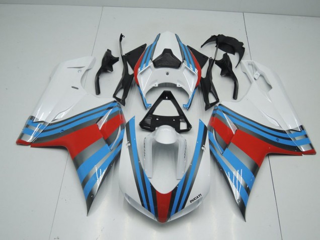 Azul Branco Vermelho Carenagem Ducati 848 1098 1198 2007-2014 Azul Branco Vermelho Carenagem Ducati 848 1098 1198 2007-2014