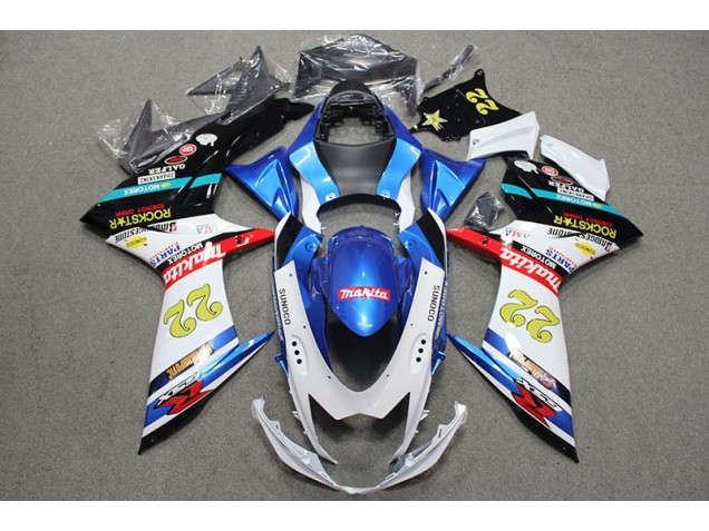 Azul Branco Vermelho Rockstar 22 Carenagem GSXR 600 K11 2011-2021 Azul Branco Vermelho Rockstar 22 Carenagem GSXR 600 K11 2011-2021