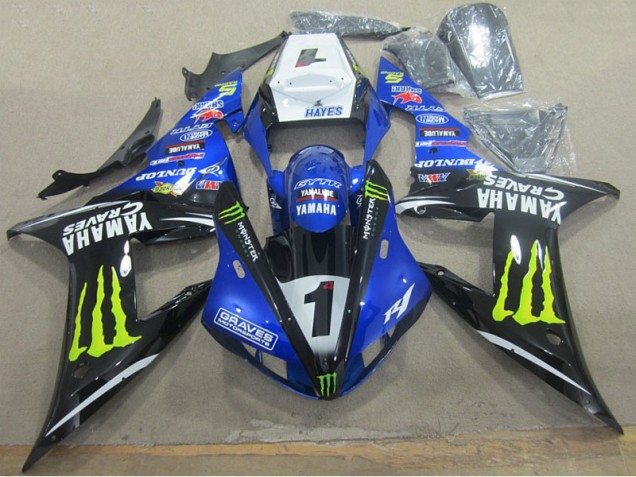 Azul Preto Graves 1 Carenagem R1 2002-2003 Azul Preto Graves 1 Carenagem R1 2002-2003