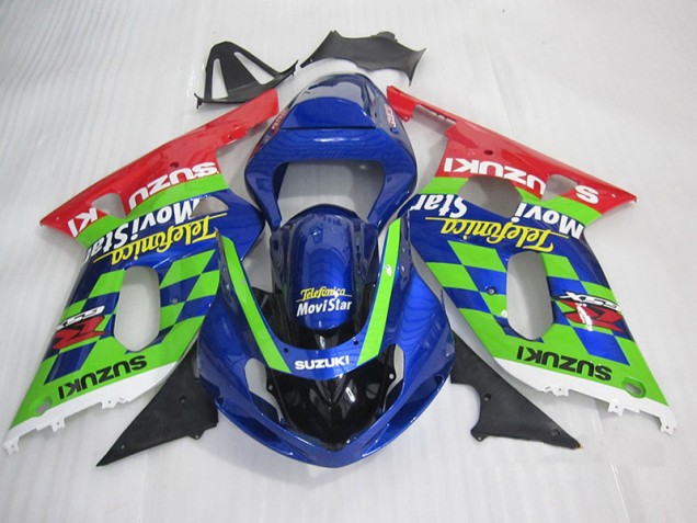 Azul Verde Vermelho Telefumia Movistar Carenagem GSXR 600 K1 K2 K3 2001-2003 Azul Verde Vermelho Telefumia Movistar Carenagem GSXR 600 K1 K2 K3 2001-2003