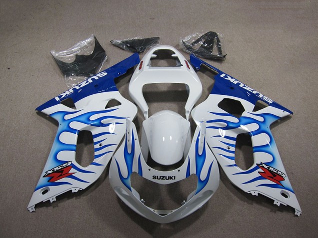 Branco Azul Chama Carenagem GSXR 750 K1 K2 K3 2001-2003 Branco Azul Chama Carenagem GSXR 750 K1 K2 K3 2001-2003