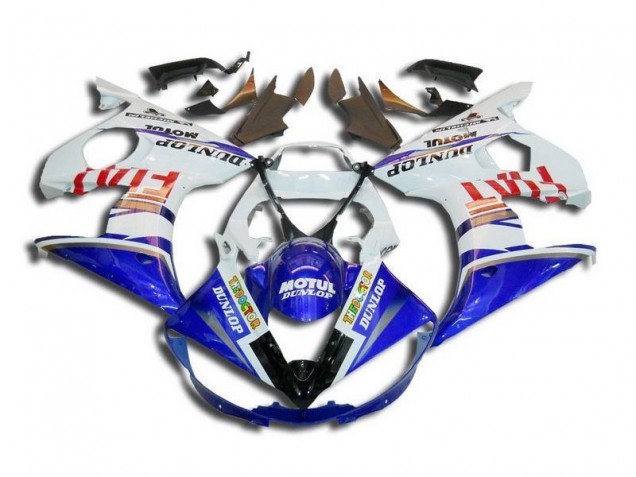 Branco Azul Fiat Motul Dunlop Carenagem R6 2003-2005 Branco Azul Fiat Motul Dunlop Carenagem R6 2003-2005