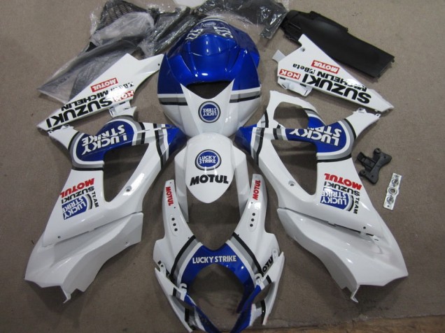 Branco Azul Lucky Strike Vermelho Motul Carenagem GSXR 1000 K7 2007-2008 Branco Azul Lucky Strike Vermelho Motul Carenagem GSXR 1000 K7 2007-2008