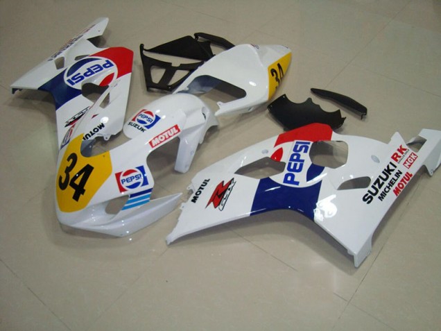 Branco Azul Pepsi 34 Carenagem GSXR 750 K4 2004-2005 Branco Azul Pepsi 34 Carenagem GSXR 750 K4 2004-2005