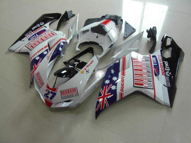 Branco Azul Vermelho Carenagem Ducati 848 1098 1198 2007-2014 Branco Azul Vermelho Carenagem Ducati 848 1098 1198 2007-2014