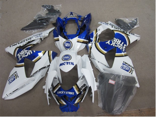 Branco Lucky Strike Azul Motul Carenagem GSXR 1000 K9 2009-2016 Branco Lucky Strike Azul Motul Carenagem GSXR 1000 K9 2009-2016