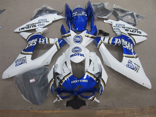 Branco Lucky Strike Azul Motul Carenagem GSXR 600 K8 2008-2010 Branco Lucky Strike Azul Motul Carenagem GSXR 600 K8 2008-2010