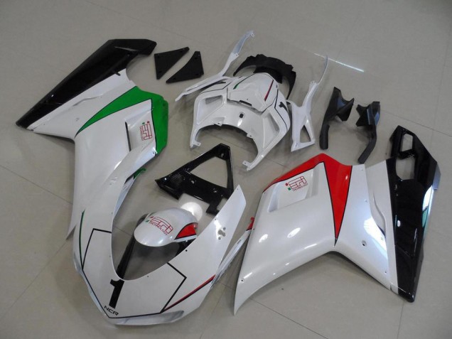 Branco Pérola & Italy Bandeira Carenagem Ducati 848 1098 1198 2007-2014 Branco Pérola & Italy Bandeira Carenagem Ducati 848 1098 1198 2007-2014