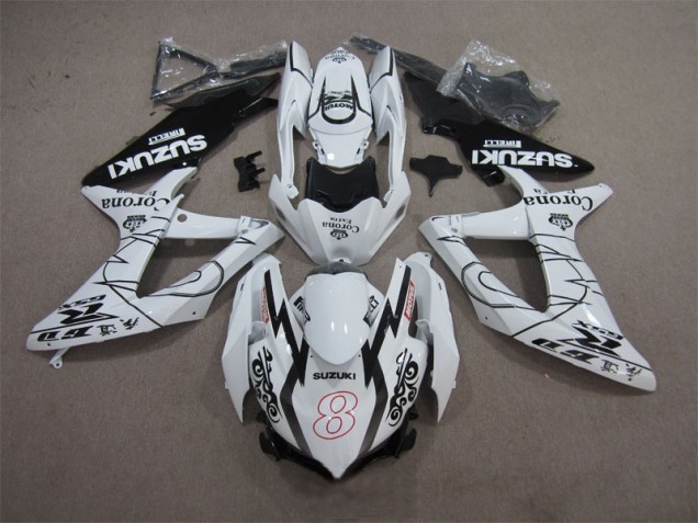 Branco Preto Corona Extra Motul 8 Carenagem GSXR 600 K8 2008-2010 Branco Preto Corona Extra Motul 8 Carenagem GSXR 600 K8 2008-2010