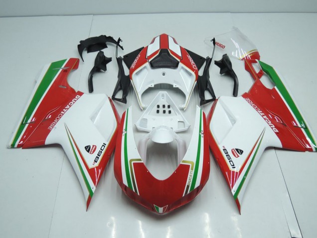 Branco & Vermelho & Verde Listra Carenagem Ducati 848 1098 1198 2007-2014 Branco & Vermelho & Verde Listra Carenagem Ducati 848 1098 1198 2007-2014