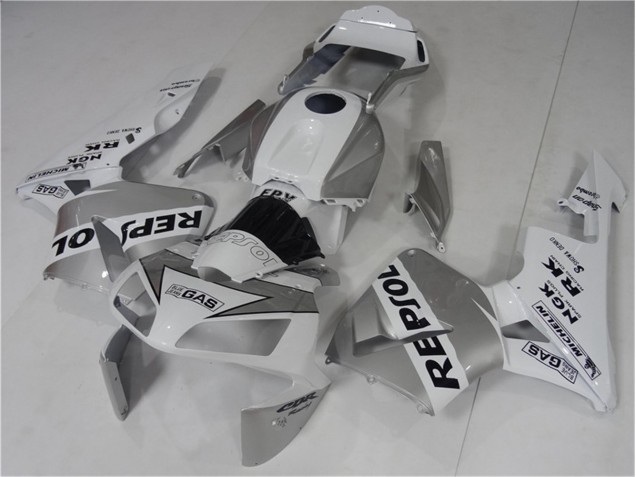 Prata Branco Preto Repsol Carenagem CBR 600RR 2003-2004 Prata Branco Preto Repsol Carenagem CBR 600RR 2003-2004