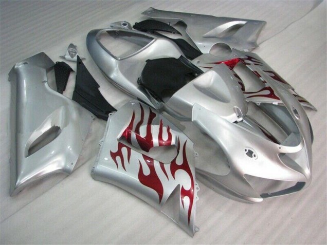 Prata Vermelho Chamas Carenagem ZX6R 2005-2006