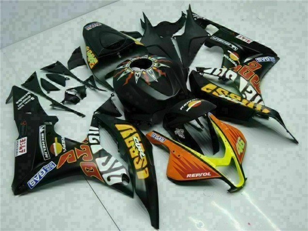 Preto Amarelo Repsol 46 Carenagem CBR 600RR 2007-2008 Preto Amarelo Repsol 46 Carenagem CBR 600RR 2007-2008