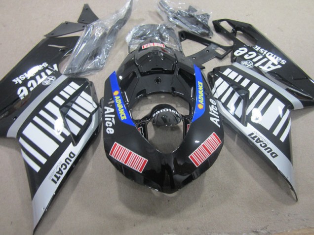 Preto Branco Avanço Alice Carenagem Ducati 1098 2007-2014 Preto Branco Avanço Alice Carenagem Ducati 1098 2007-2014