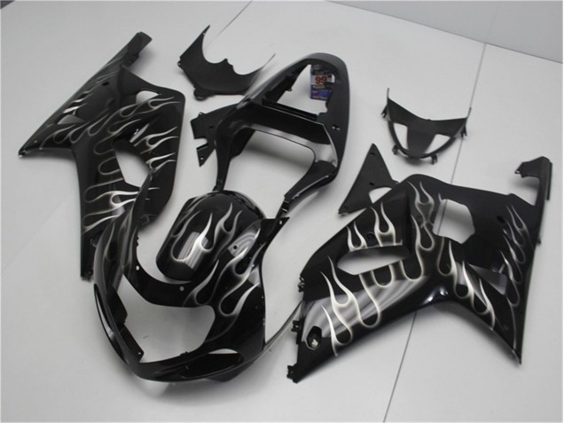 Preto Branco Chama Carenagem GSXR 600 / 750 K1 K2 K3 2001-2003 Preto Branco Chama Carenagem GSXR 600 / 750 K1 K2 K3 2001-2003