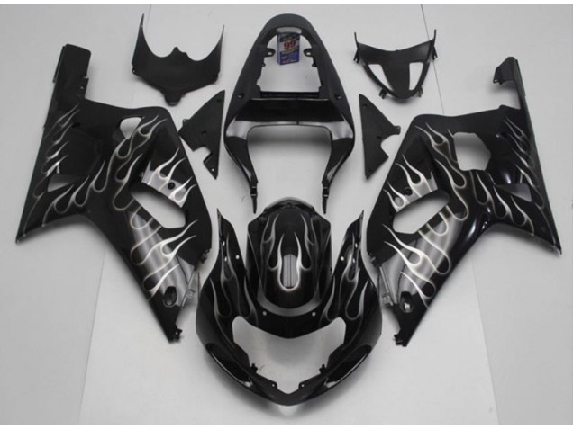 Preto Branco Chama Carenagem GSXR 600 / 750 K1 K2 K3 2001-2003 Preto Branco Chama Carenagem GSXR 600 / 750 K1 K2 K3 2001-2003