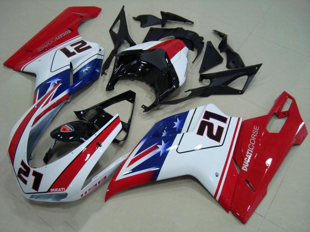 Preto Branco Vermelho 21 Carenagem Ducati 848 1098 1198 2007-2014 Preto Branco Vermelho 21 Carenagem Ducati 848 1098 1198 2007-2014