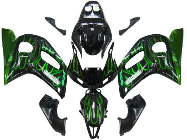 Preto Verde Chama Carenagem R6 1998-2002 Preto Verde Chama Carenagem R6 1998-2002