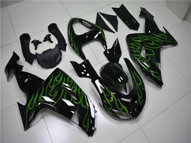 Preto Verde Chama Carenagem ZX10R 2006-2007 Preto Verde Chama Carenagem ZX10R 2006-2007