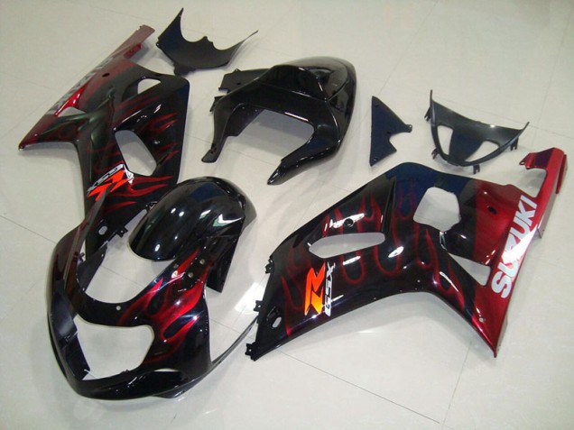 Preto Vermelho Chama Carenagem GSXR 750 K1 K2 K3 2001-2003 Preto Vermelho Chama Carenagem GSXR 750 K1 K2 K3 2001-2003