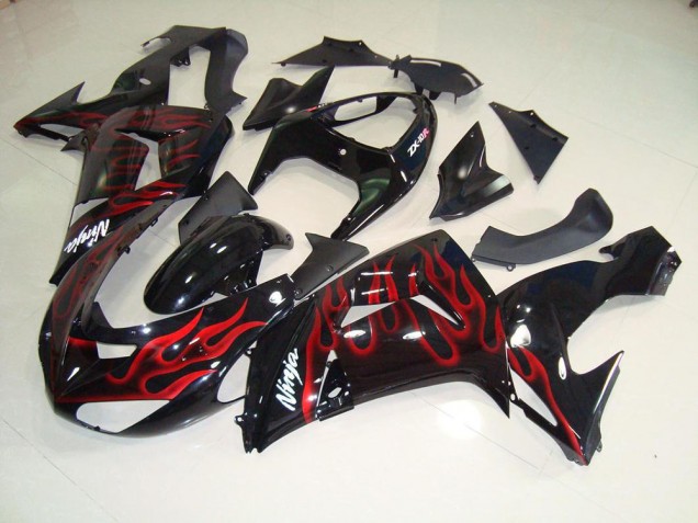 Preto Vermelho Chama Carenagem & Plástico ZX10R 2006-2007 Preto Vermelho Chama Carenagem & Plástico ZX10R 2006-2007