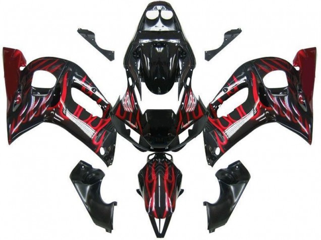 Preto Vermelho Chama Carenagem R6 1998-2002 Preto Vermelho Chama Carenagem R6 1998-2002