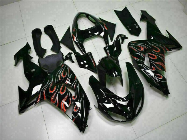 Preto Vermelho Chama Kit Carenagem ZX10R 2006-2007 Preto Vermelho Chama Kit Carenagem ZX10R 2006-2007
