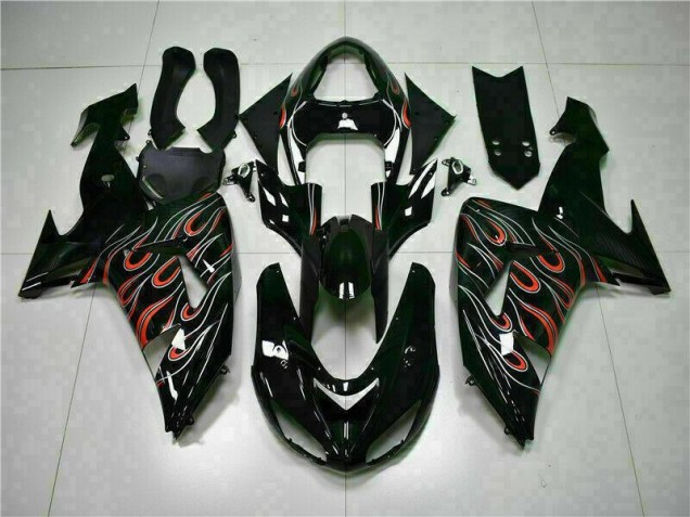 Preto Vermelho Chama Kit Carenagem ZX10R 2006-2007 Preto Vermelho Chama Kit Carenagem ZX10R 2006-2007