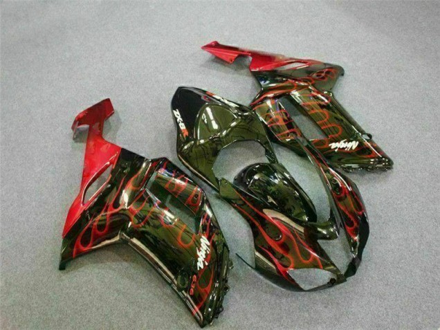 Preto Vermelho Chama Kit Carenagem ZX6R 2007-2008 Preto Vermelho Chama Kit Carenagem ZX6R 2007-2008