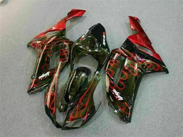 Preto Vermelho Chama Kit Carenagem ZX6R 2007-2008 Preto Vermelho Chama Kit Carenagem ZX6R 2007-2008