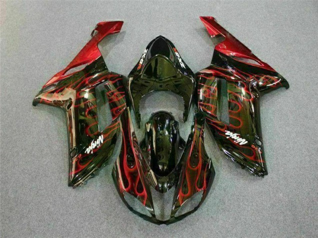 Preto Vermelho Chama Kit Carenagem ZX6R 2007-2008 Preto Vermelho Chama Kit Carenagem ZX6R 2007-2008