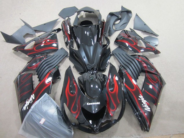 Preto Vermelho Chama Ninja Carenagem ZX14R ZZR 1400 2006-2011