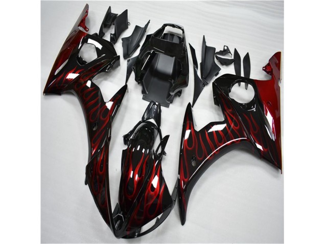 Preto Vermelho Chama Plástico R6 2003-2005 Preto Vermelho Chama Plástico R6 2003-2005