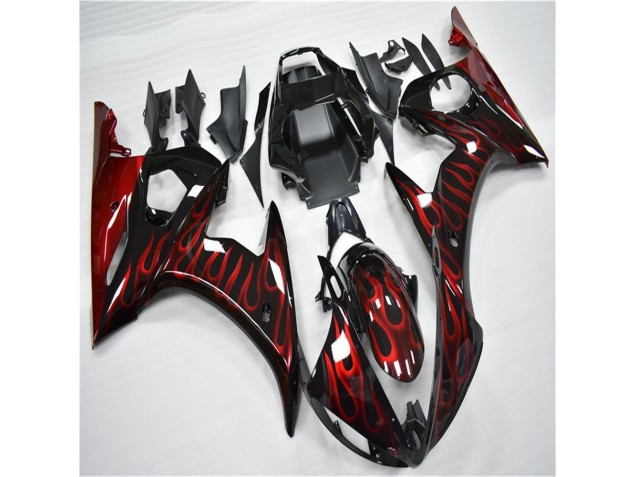 Preto Vermelho Chama Plástico R6 2003-2005 Preto Vermelho Chama Plástico R6 2003-2005