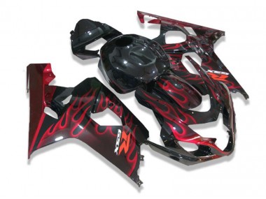Preto Vermelho Chamas Carenagem GSXR 600 / 750 K4 2004-2005