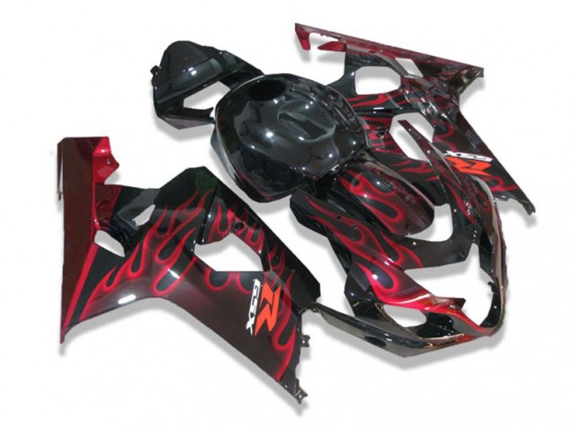 Preto Vermelho Chamas Carenagem GSXR 600 / 750 K4 2004-2005 Preto Vermelho Chamas Carenagem GSXR 600 / 750 K4 2004-2005