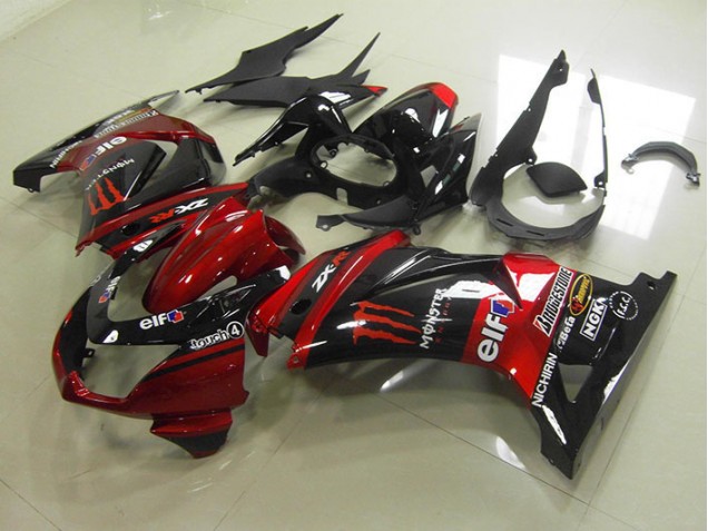 Preto Vermelho Monster Abs Plástico ZX 250R 2008-2012 Preto Vermelho Monster Abs Plástico ZX 250R 2008-2012