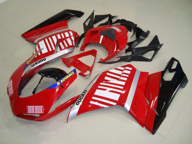 Vermelho Branco Carenagem Ducati 848 1098 1198 2007-2014 Vermelho Branco Carenagem Ducati 848 1098 1198 2007-2014