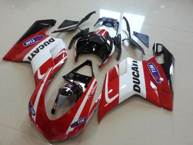 Vermelho Branco Injeção Kit Carenagem Ducati 848 1098 1198 2007-2014